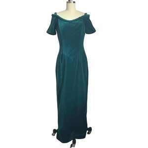 VTG 90s Emerald Velvet off shoulder Gown Maxi Dress Ren Faire Victorian Sz Small